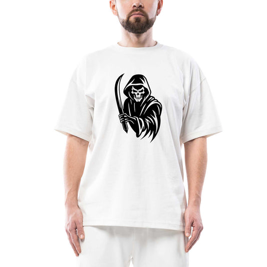 Grim Reaper Sword Oversize Beyaz Tişört