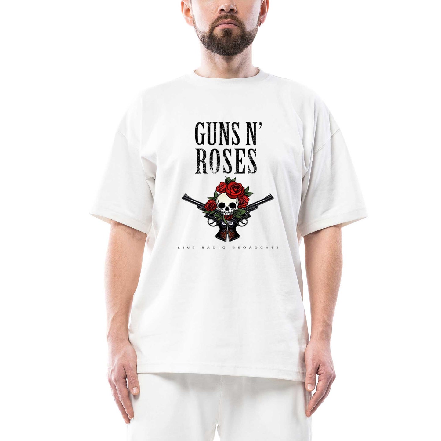 Guns N Roses Live Radio Broadcast Oversize Beyaz Tişört