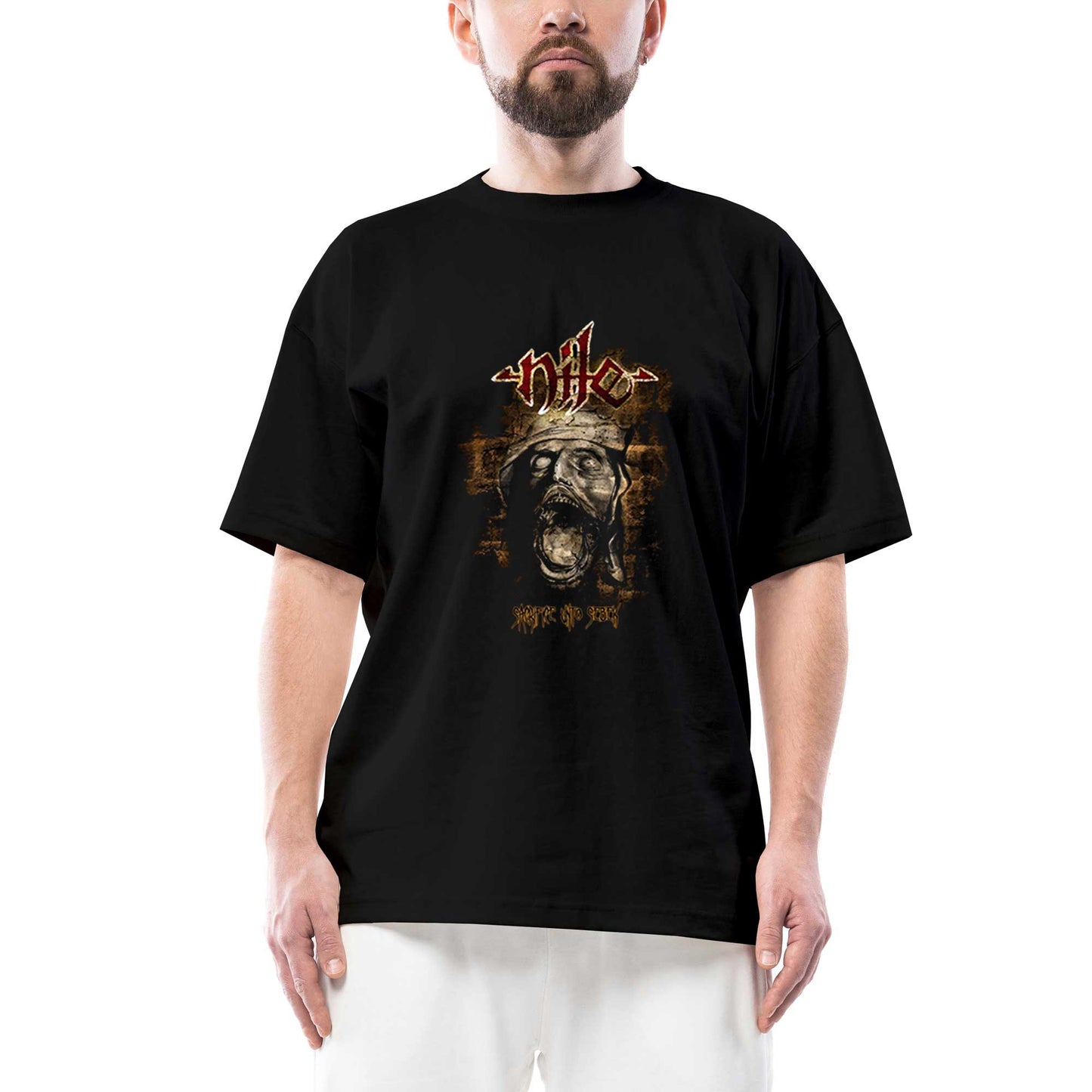 Nile Sacrifice Unto Sebek Oversize Siyah Tişört