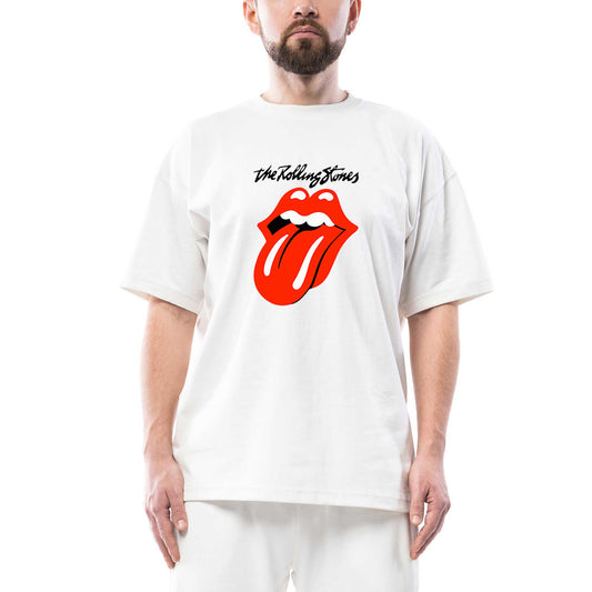 The Rolling Stones Logo Oversize Beyaz Tişört