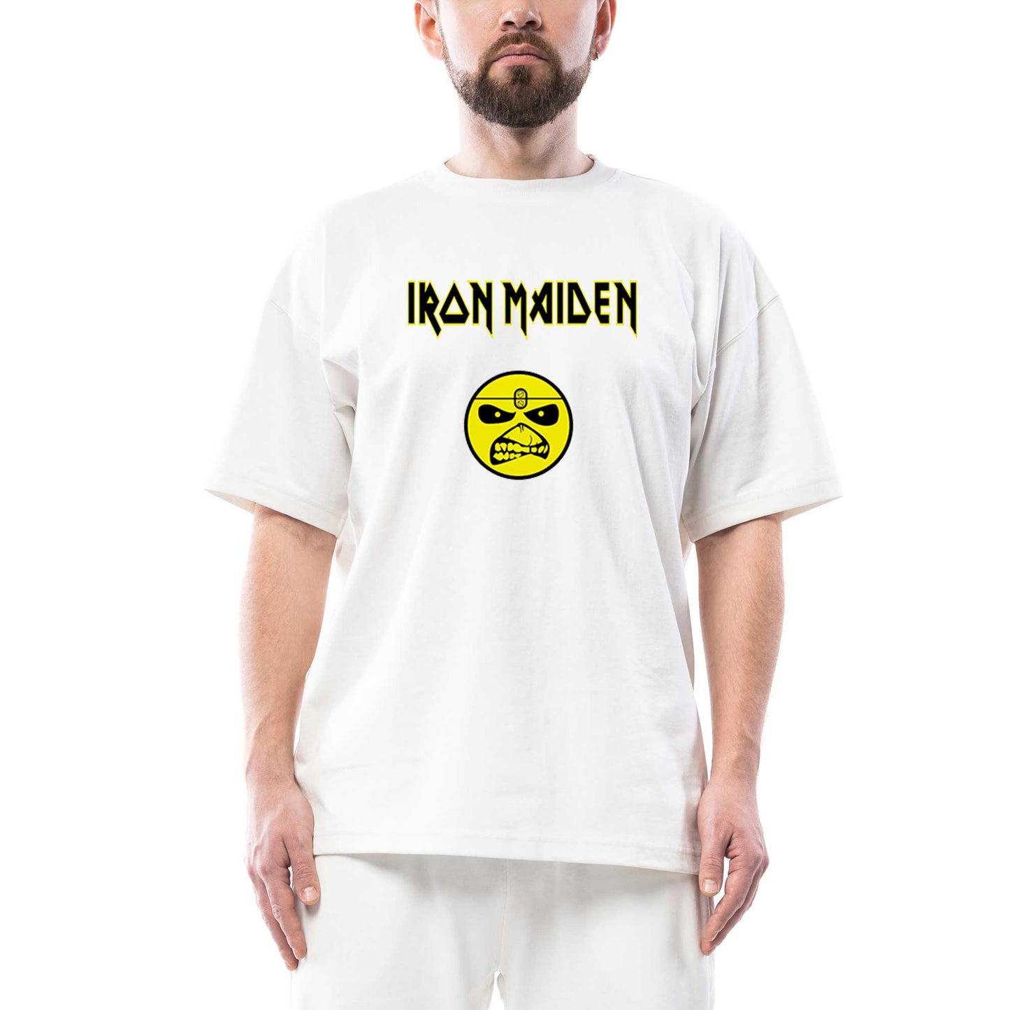 Iron Maiden Face Oversize Beyaz Tişört
