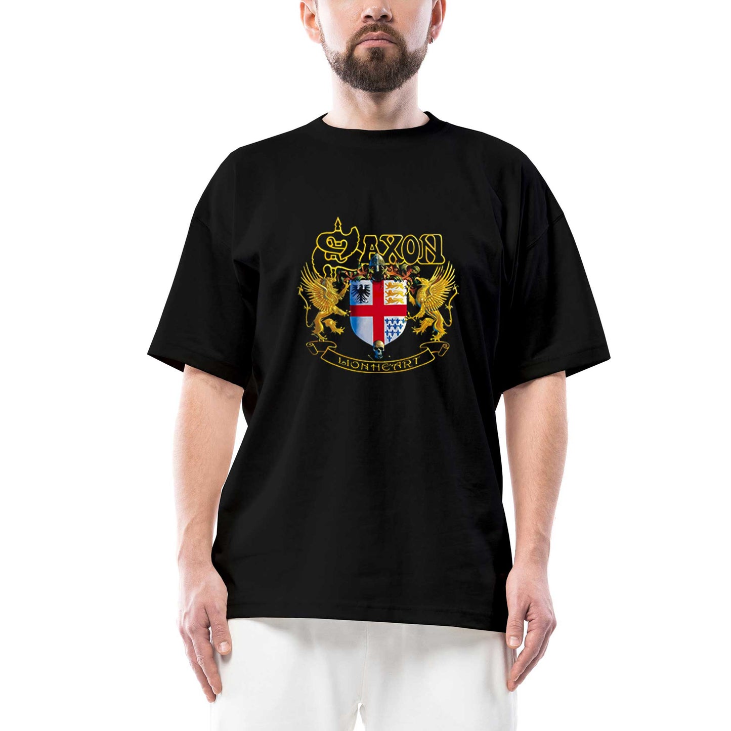 Saxon Lionheart Oversize Siyah Tişört