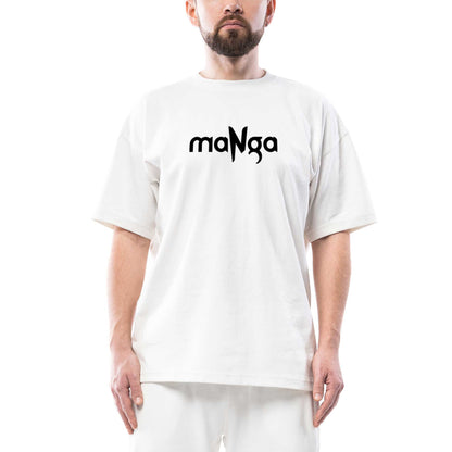 MaNga Black Yazı Oversize Beyaz Tişört