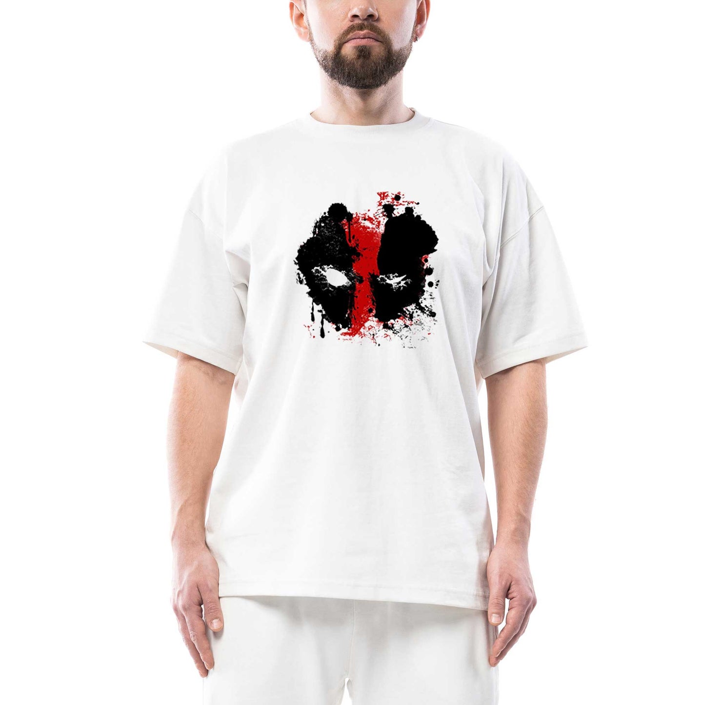 Deadpool Boyama Oversize Beyaz Tişört