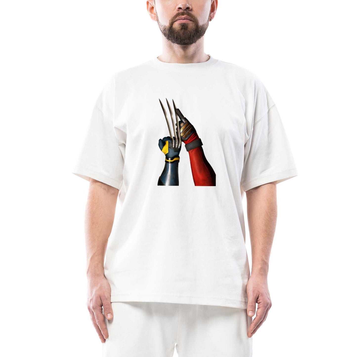 Deadpool Wolverine Poster Oversize Beyaz Tişört