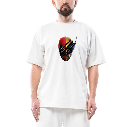 Deadpool Wolverine Siluet Oversize Beyaz Tişört