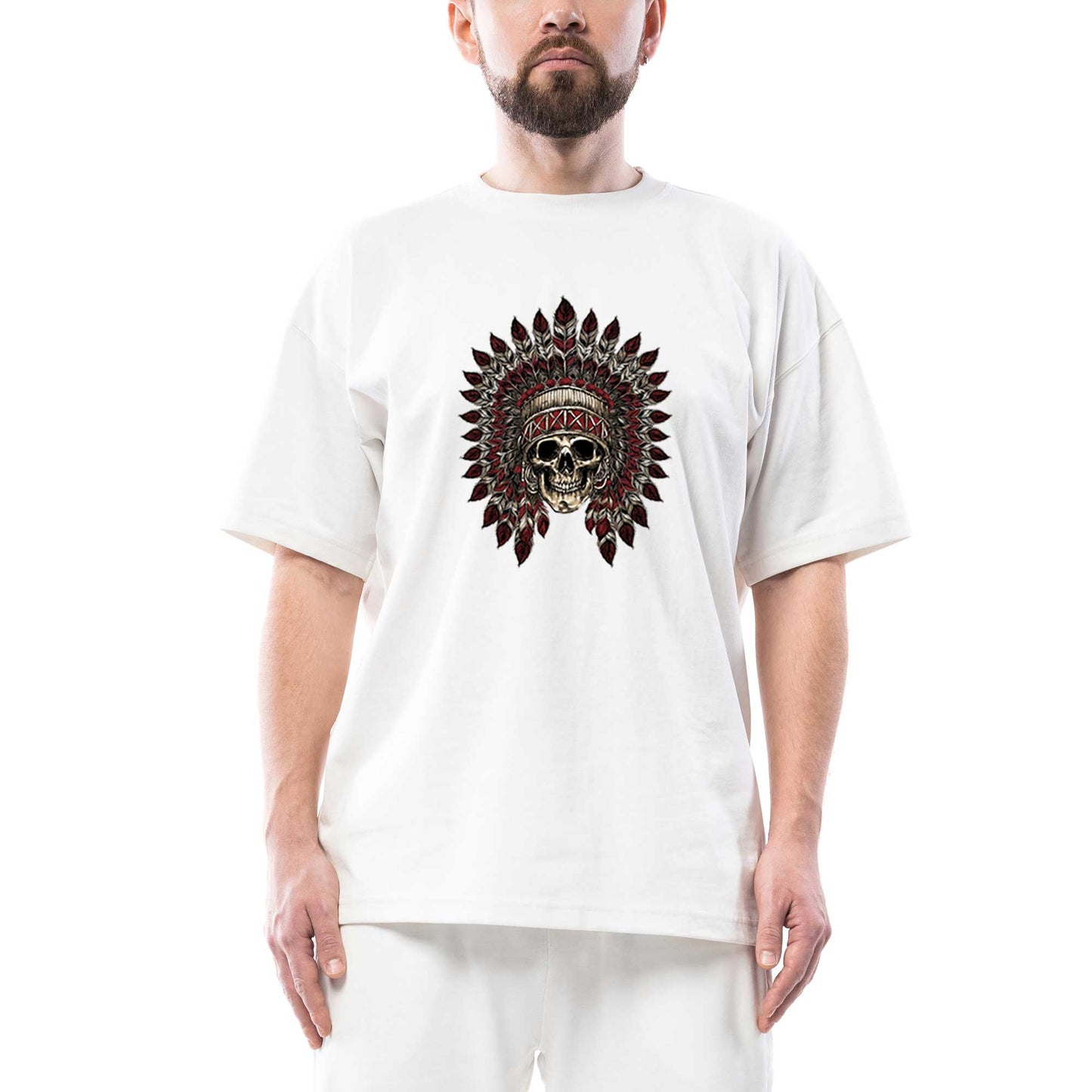 Kızıldereli Skull Apache Oversize Beyaz Tişört