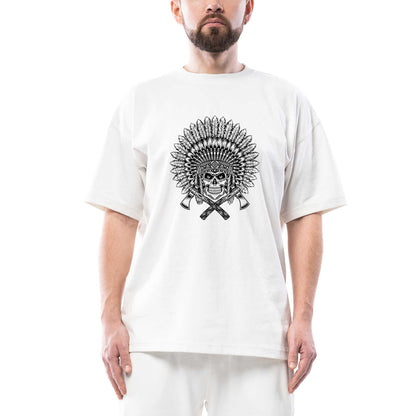 Kızılderili Skull Warrior Oversize Beyaz Tişört