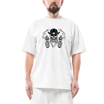 Kovboy Skull Bandana Oversize Beyaz Tişört