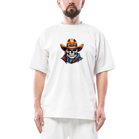 Kovboy Skull Sherif Oversize Beyaz Tişört