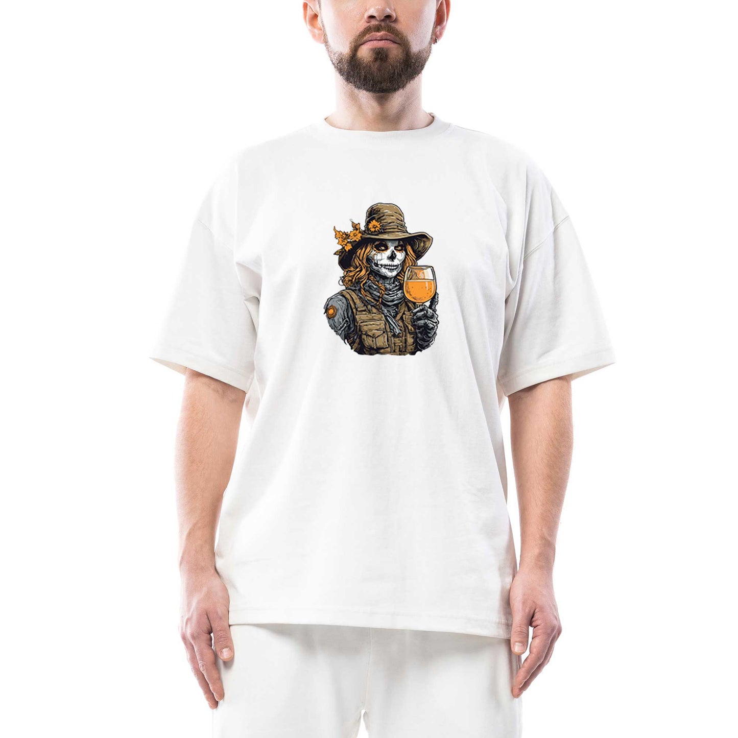 Kovboy Woman Skull Oversize Beyaz Tişört