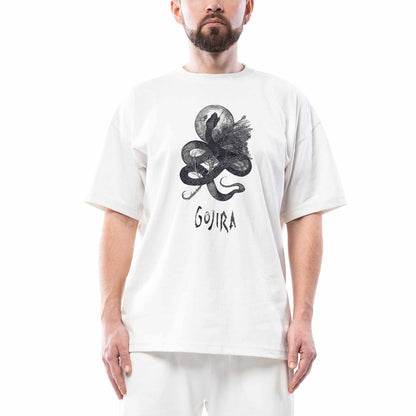 Gojıra Snake and Moon Oversize Beyaz Tişört