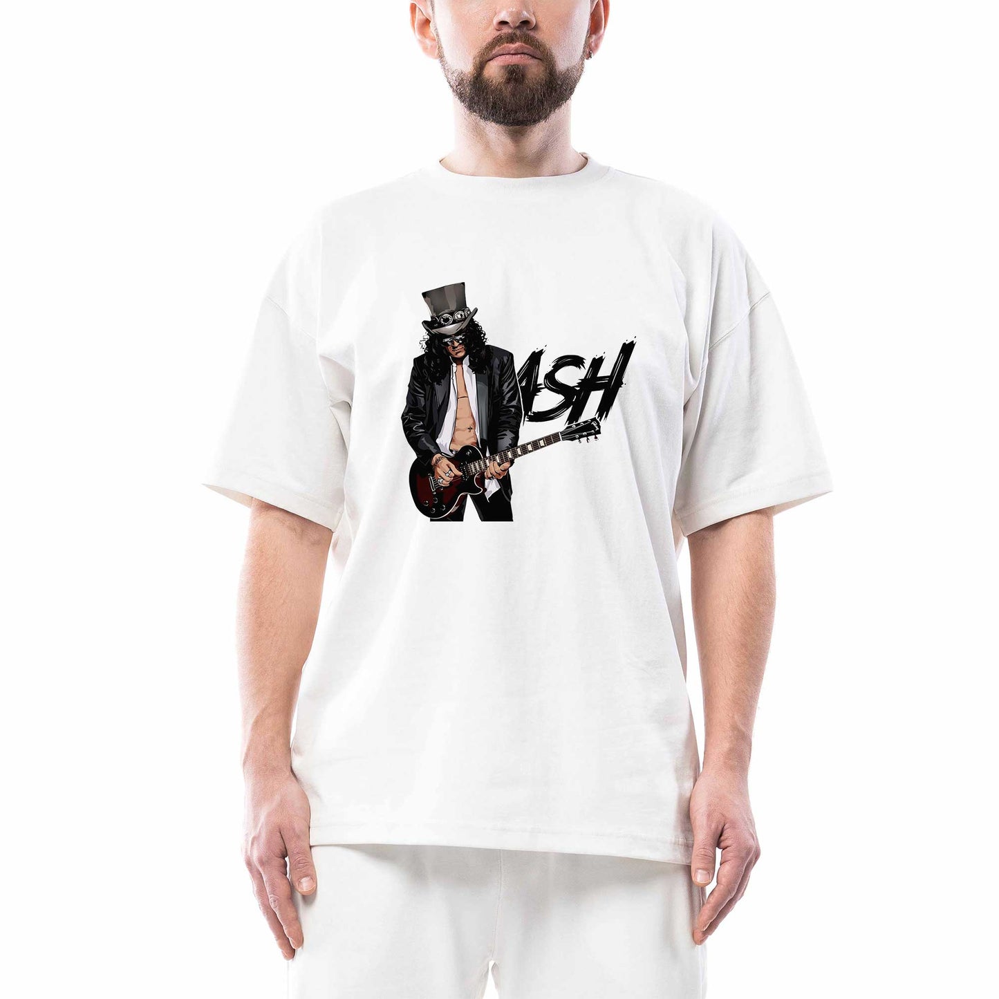 Slash Siluet Logo Oversize Beyaz Tişört