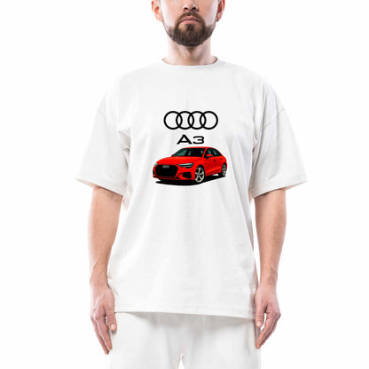 Audi A3 Text Logo Oversize Beyaz Tişört