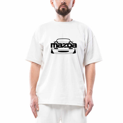 Mazda RX-7 Text Car Oversize Beyaz Tişört