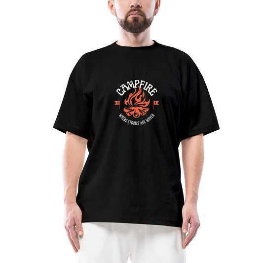 Camp Fire Oversize Siyah Tişört