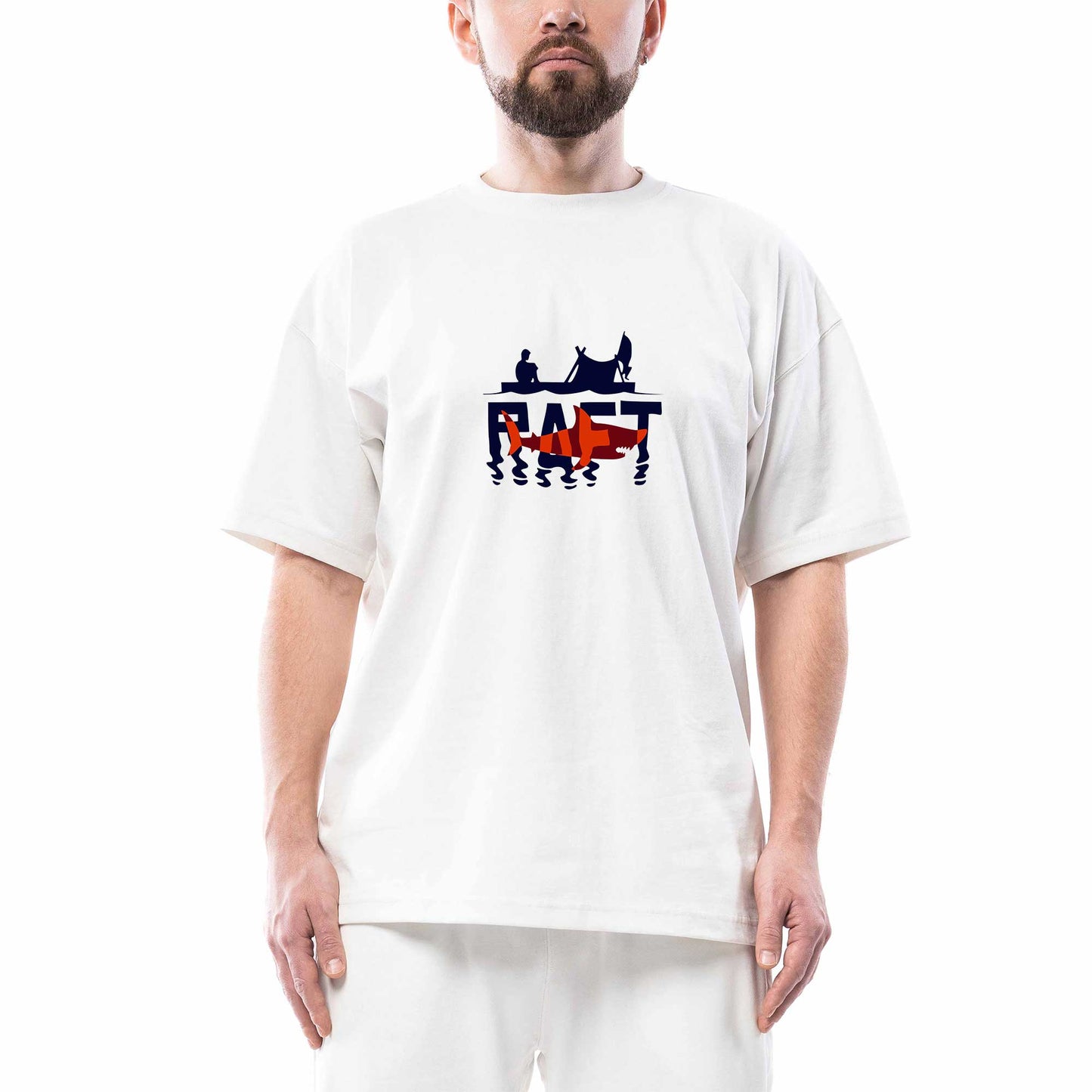 Raft Logo Shark Oversize Beyaz Tişört