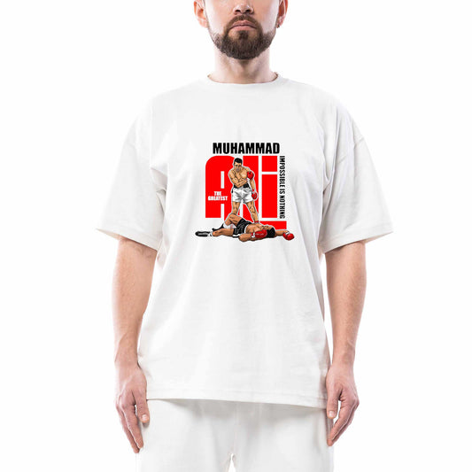 Muhammad Ali The Greatest Oversize Beyaz Tişört