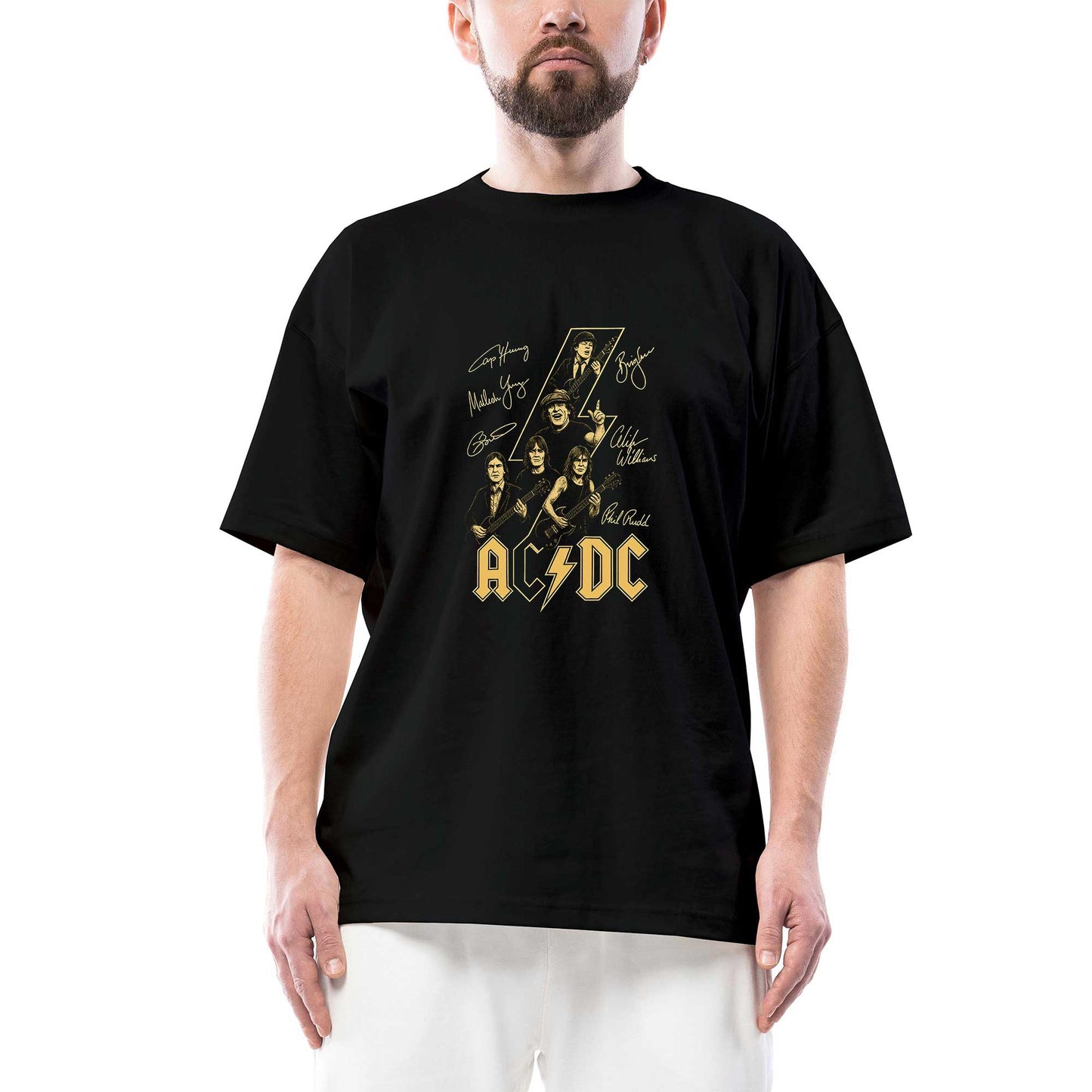 Ac Dc Silüet İmza Oversize Siyah Tişört
