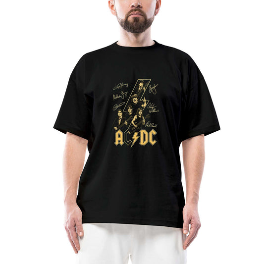 Ac Dc Silüet İmza Oversize Siyah Tişört