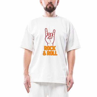 Rock Roll Oversize Beyaz Tişört
