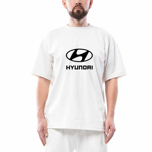Hyundai  Black Logo Oversize Beyaz Tişört