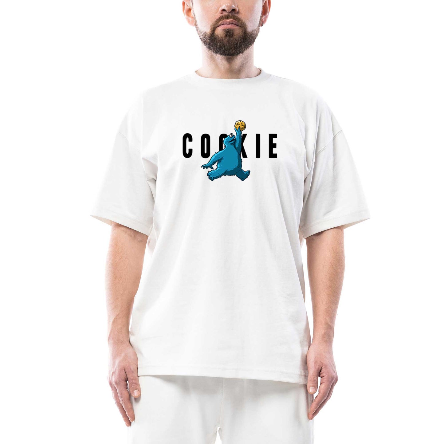 Cookie Monster Oversize Beyaz Tişört