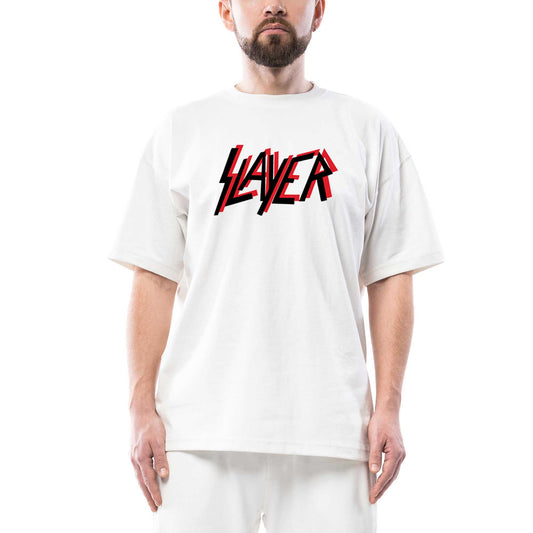 Slayer Flat Logo Oversize Beyaz Tişört