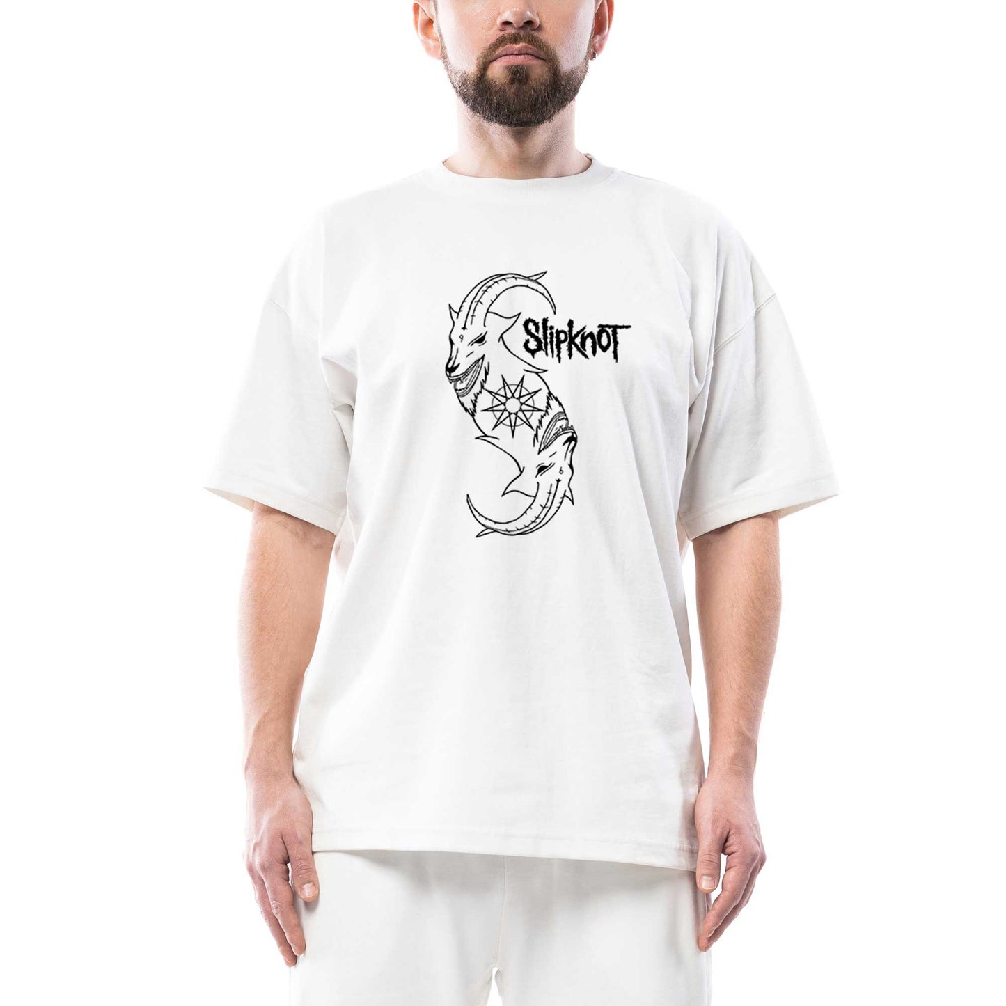 Slipknot Goat Logo Oversize Beyaz Tişört