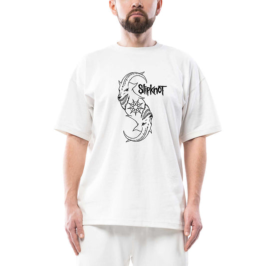Slipknot Goat Logo Oversize Beyaz Tişört