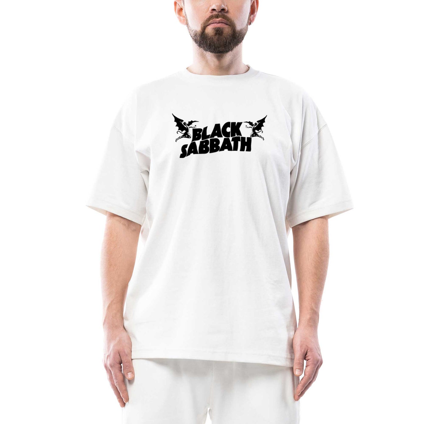 Black Sabbath Logo Oversize Beyaz Tişört