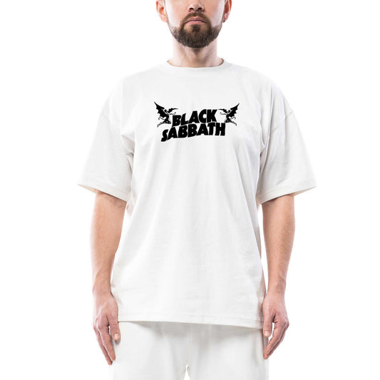 Black Sabbath Logo Oversize Beyaz Tişört