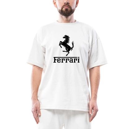 Ferrari Logo Oversize Beyaz Tişört