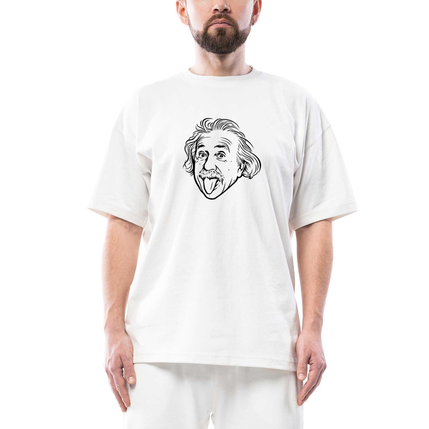 Einstein Lined Oversize Beyaz Tişört
