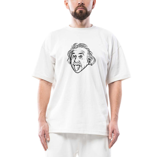 Einstein Lined Oversize Beyaz Tişört