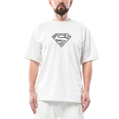 Superman Distrod Logo Oversize Beyaz Tişört
