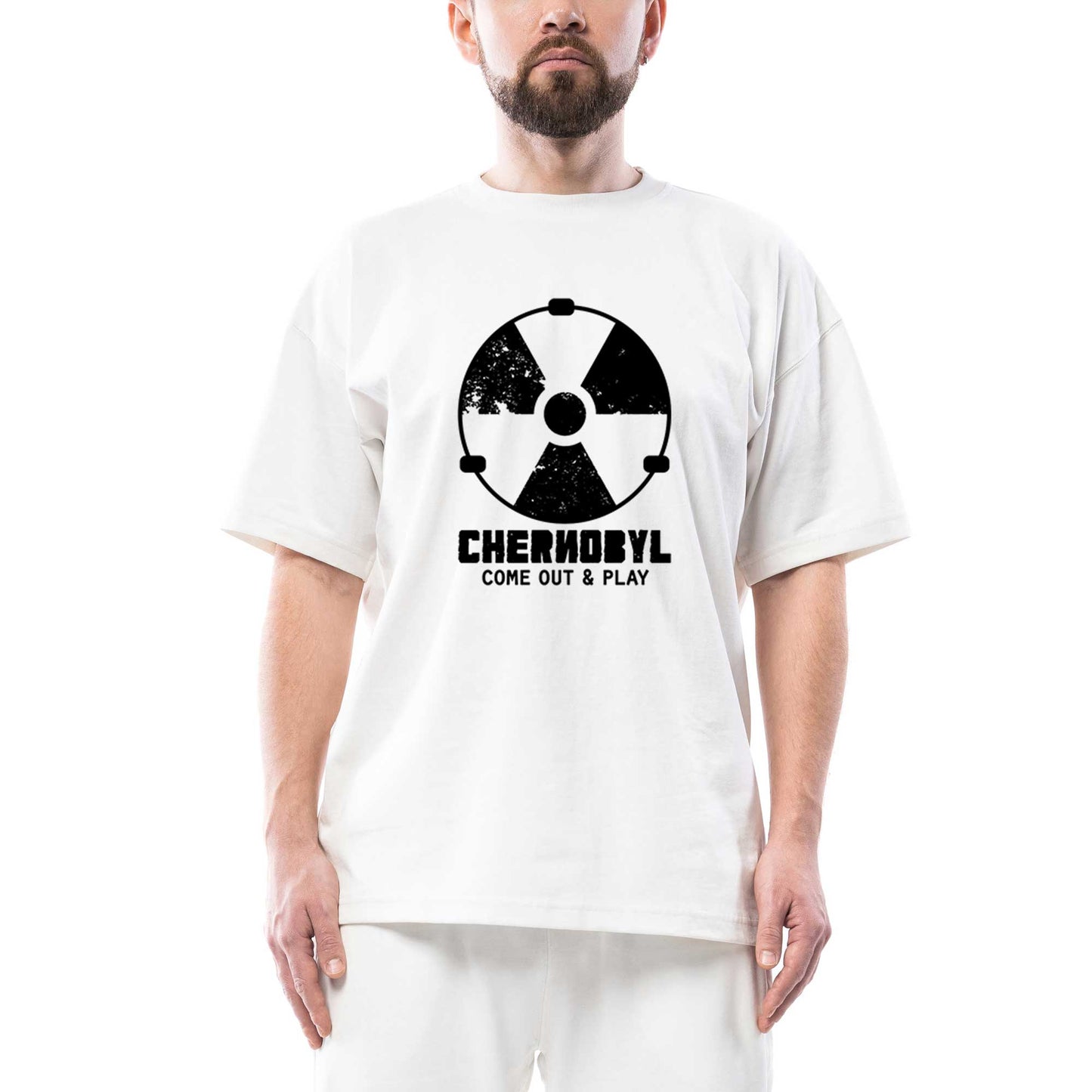 Chernobyl Never Again Oversize Beyaz Tişört