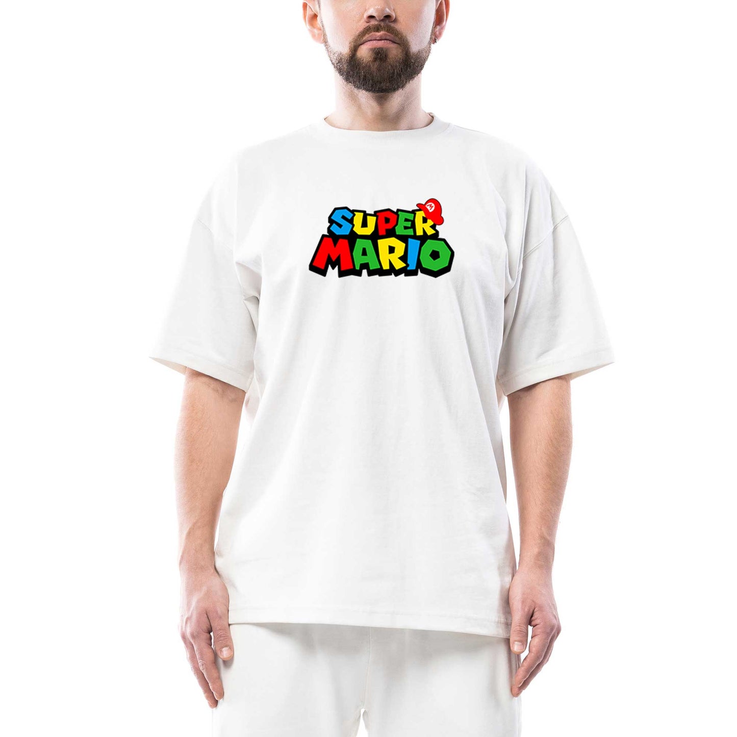 Super Mario Logo Oversize Beyaz Tişört