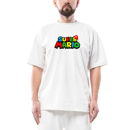 Super Mario Logo Oversize Beyaz Tişört