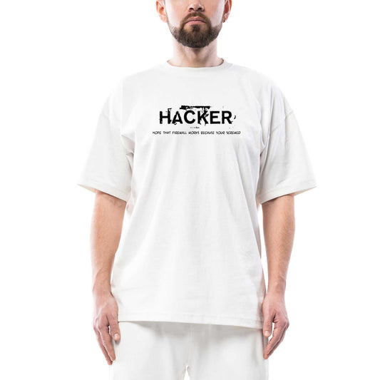 Hacker Friwall Oversize Beyaz Tişört
