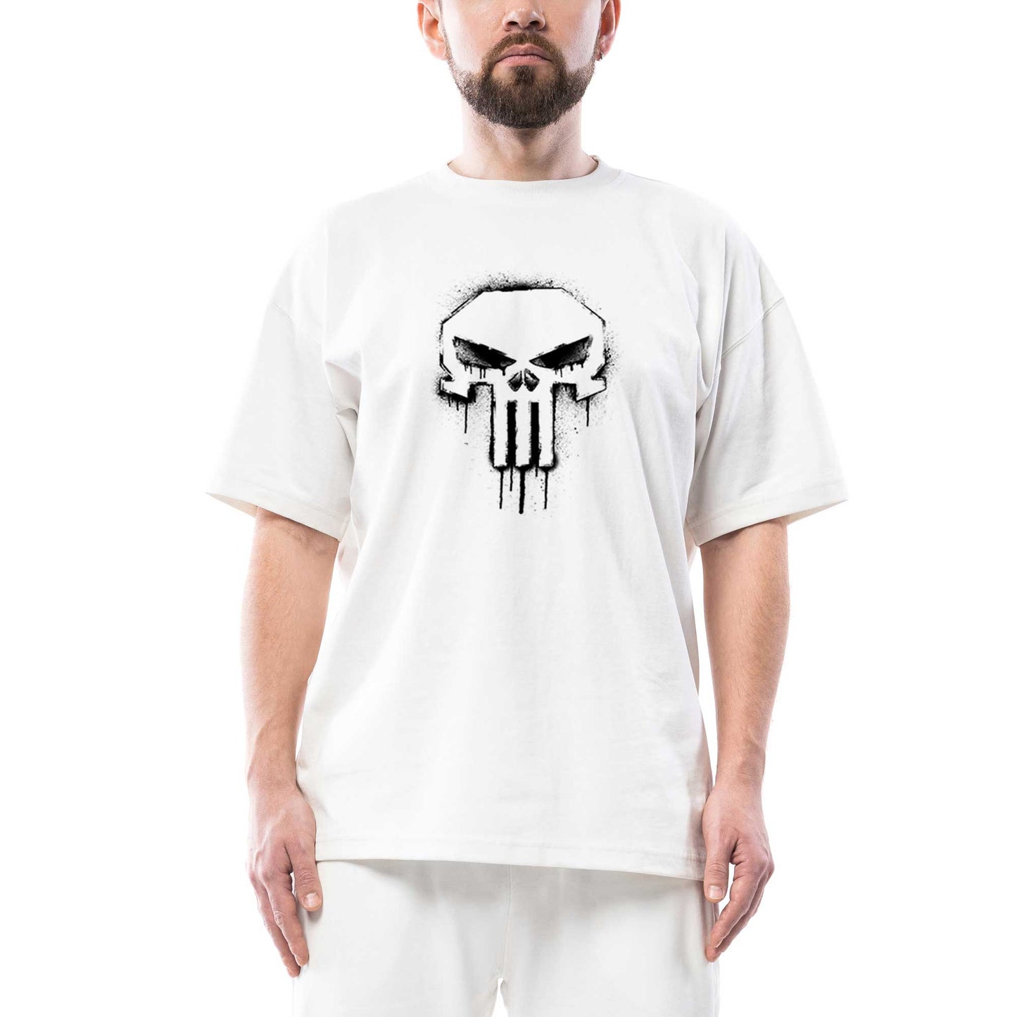 Punisher Spray Paint Oversize Beyaz Tişört