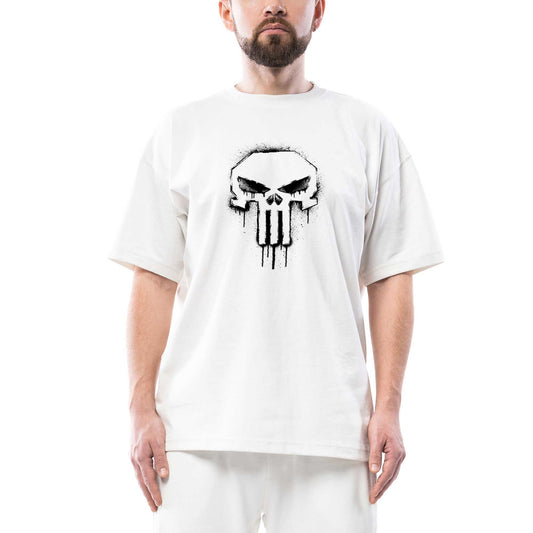 Punisher Spray Paint Oversize Beyaz Tişört