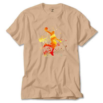 Basketball Fire Silhouette Renkli Tişört