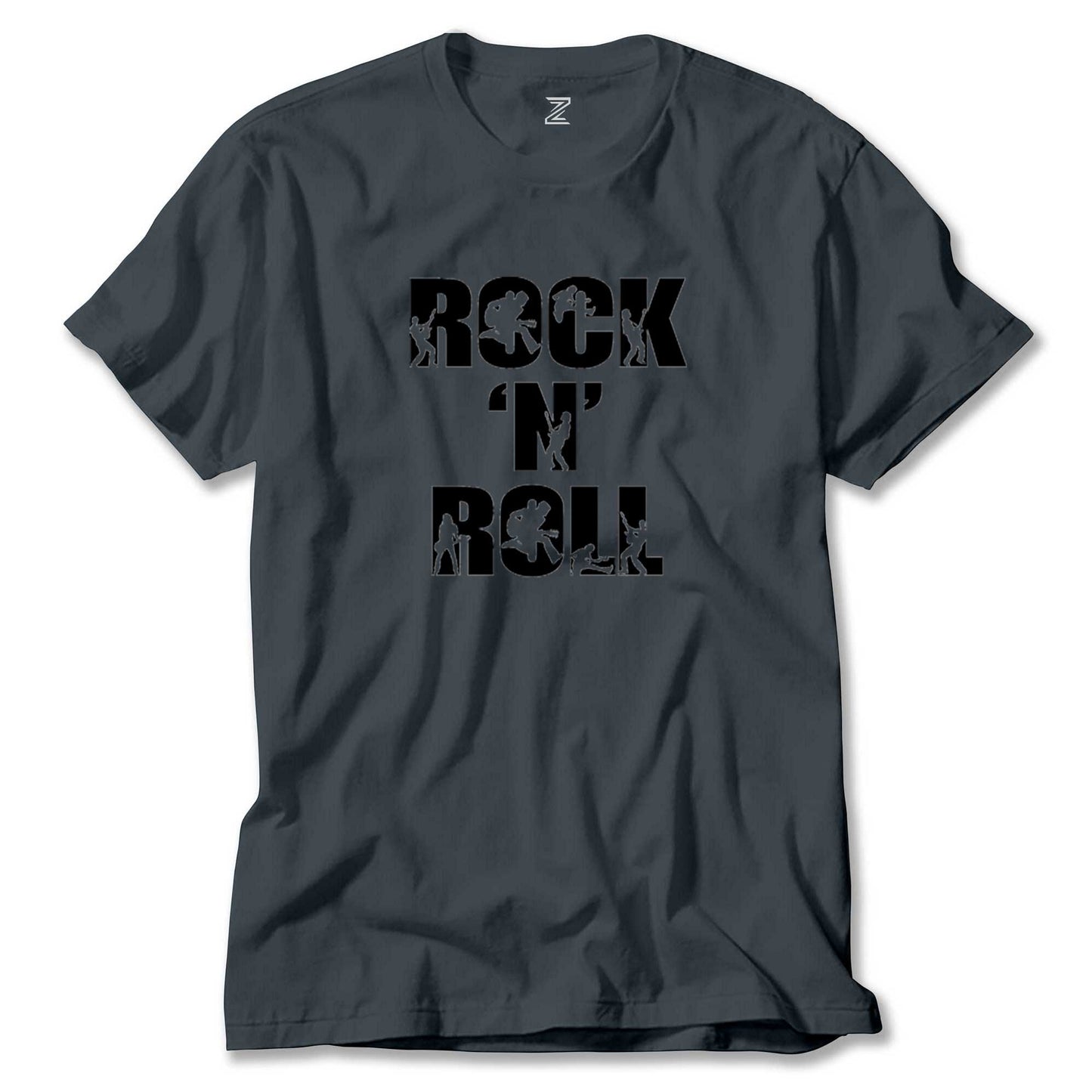Black Rock 'N' Roll Text Renkli Tişört