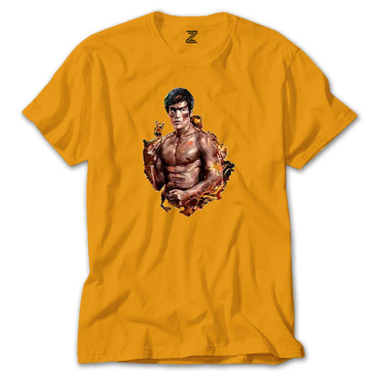 Bruce Lee Kick Dragon Renkli Tişört