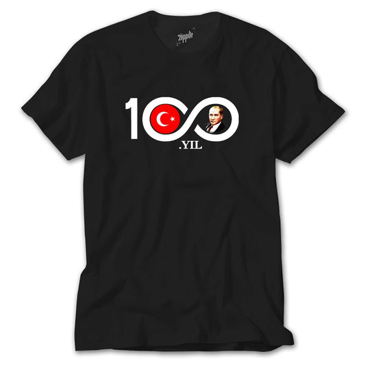 100.Yıl Atatürk Baskılı Siyah Tişört - Crows Gategiyim