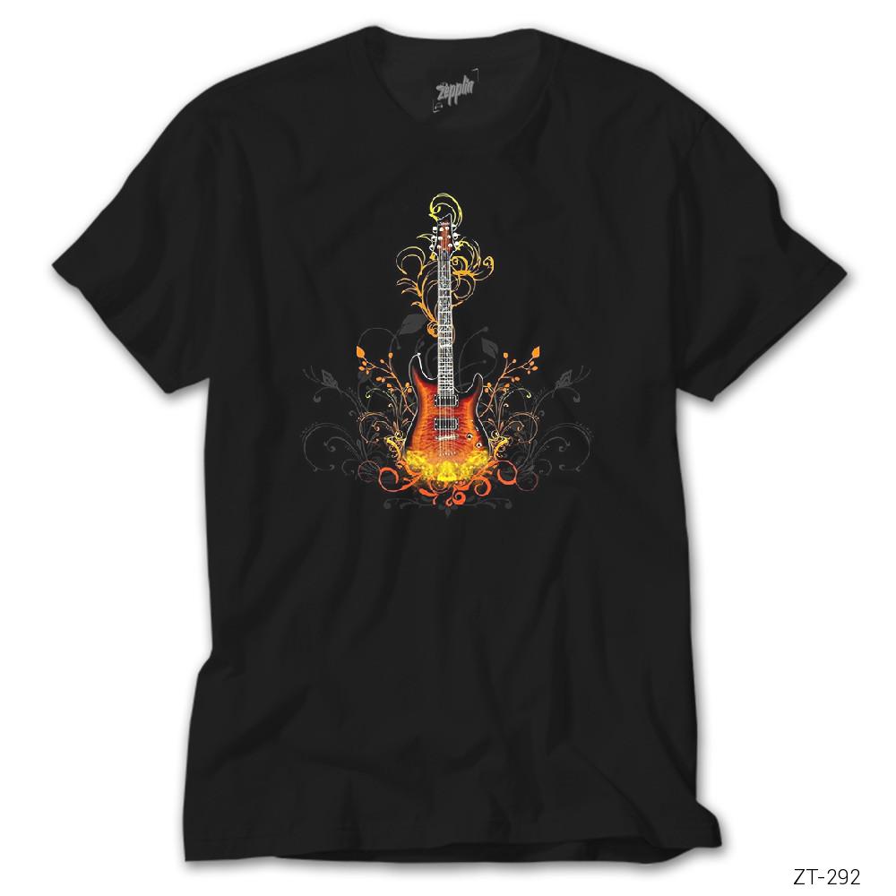 Crows Gate Alevli Elektro Gitar Siyah Tişört