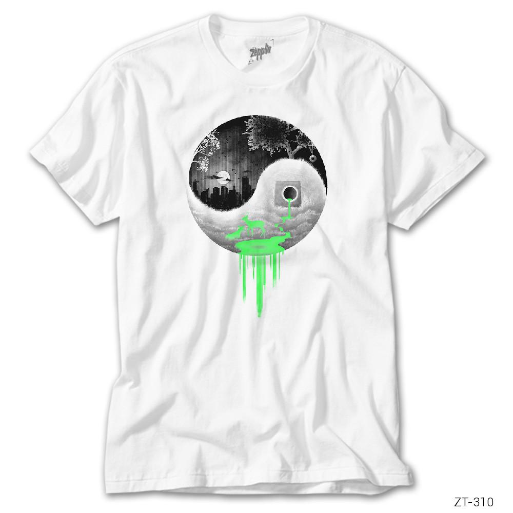 CrowsGate Yin Yang Eko Sistem Beyaz Tişört