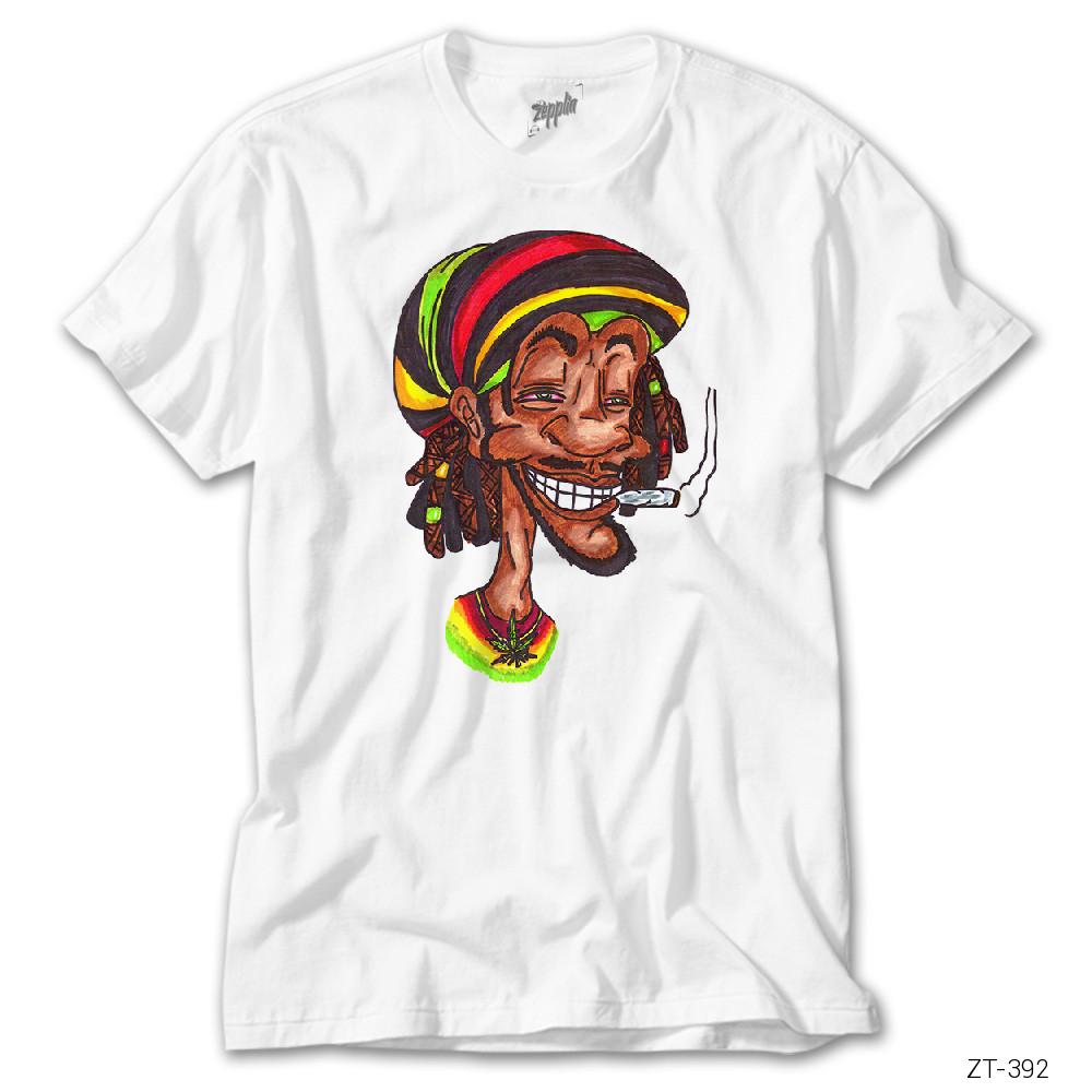 Crows Gate Bob Marley Smoke Cartoon Beyaz Tişört