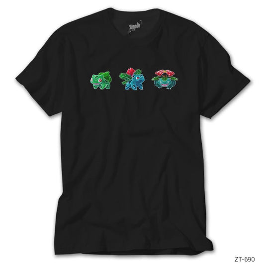 Pokemon Balbasaur Evolation Siyah Tişört